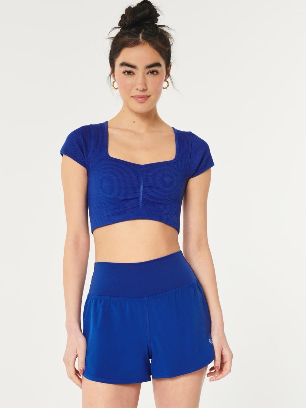 Women's Gilly Hicks Ribbed Seamless Fabric Cinched Top- Blue XXS
